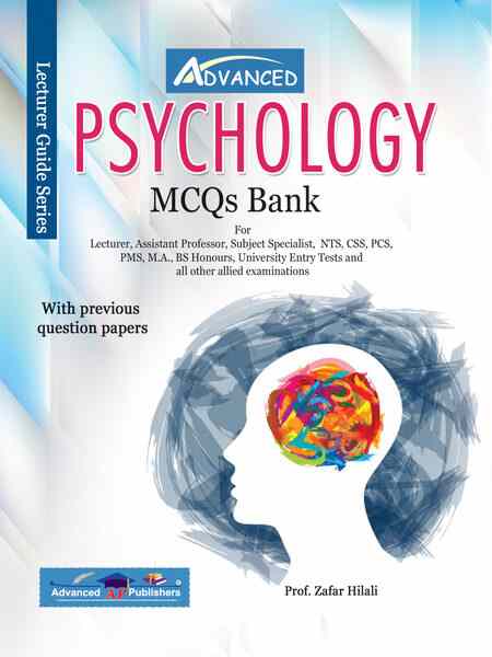 Front cover of Psychology MCQs Bank by Prof. Zafar Hilali, part of the Lecturer Guide Series by Advanced Publishers.